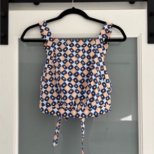 Zara Blue and White Tie Back Crop Tank Top